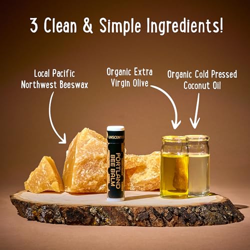 Portland Bee Balm Unscented Lip Balm Value Pack - 9 Tubes, Natural Beeswax, Organic Oils