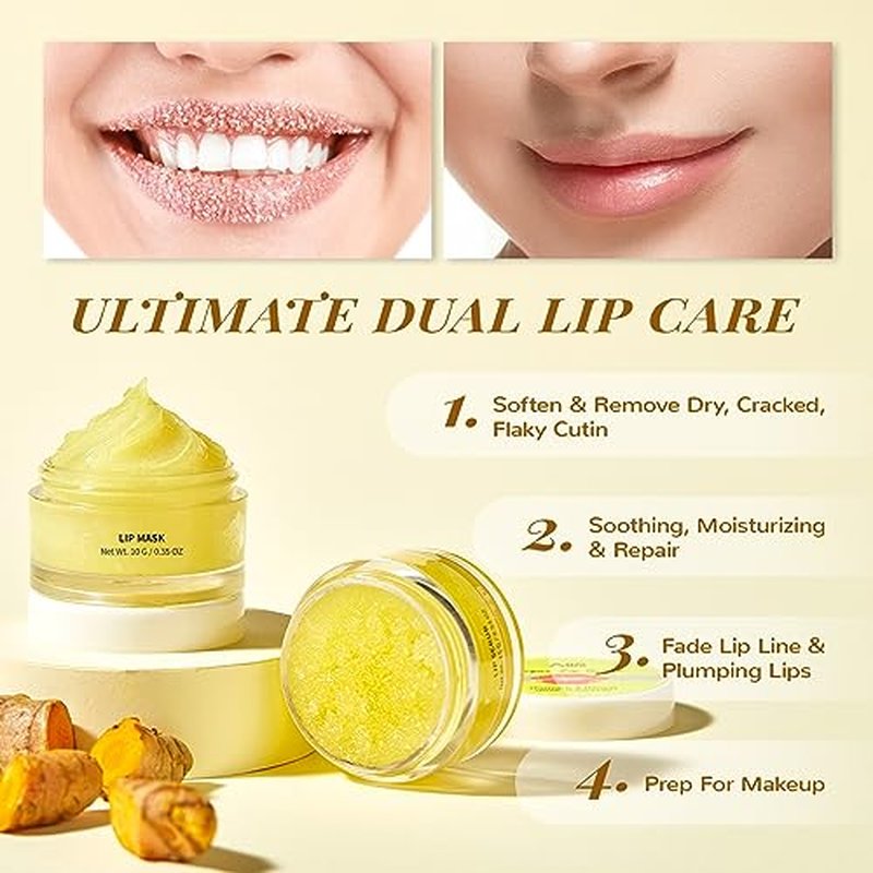 ANAI RUI 2 Lip Care Kits with Turmeric Lip Mask Set & Graperfruit Lip Treatmen Set for Dark Lips, Hydrating & PlumpIng Lips