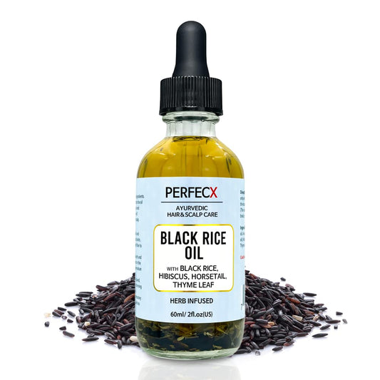PERFECX - Black Rice Hair Oil 2 fl oz - for Scalp Treatment - 48 hours Herbal Infused Ayurvedic Natural Ingredients - Hair Strengthening and Growth Promotion