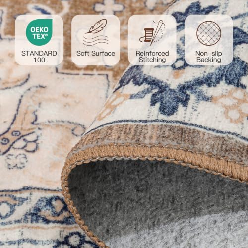 8x10 Area Rug for Living Room & Bedroom - Soft Boho Floral Carpet, Non-Slip Brown