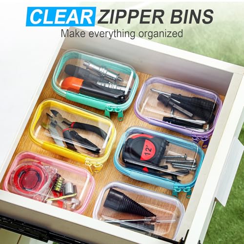Sanwuta 6 Pcs Clear Hard Zipper Case Plastic Zipper Pouches Transparent Makeup Bag Pencil Case Pouches Toiletry Diaper Bag for Travel Toy Storage Organizer Bins(Colorful,5 x 3 x 2 Inch)
