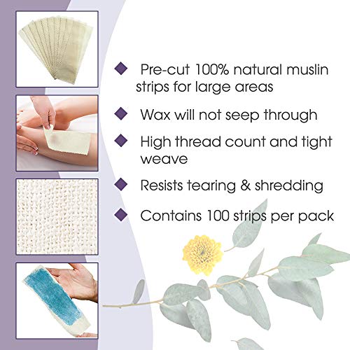 Satin Smooth Muslin Wax Strips for Face & Body Hair Removal - 100 Count Pack of 2