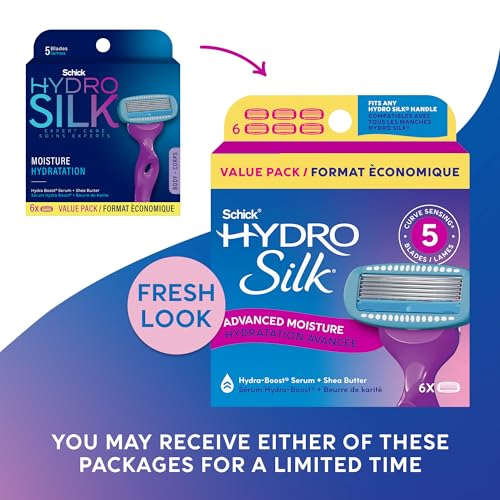 Schick Hydro Silk Moisture Razor Blade Refills, 6 Count | 5-Blade Moisturizing Razors for Women | Womens Moisturizing Razor Refills