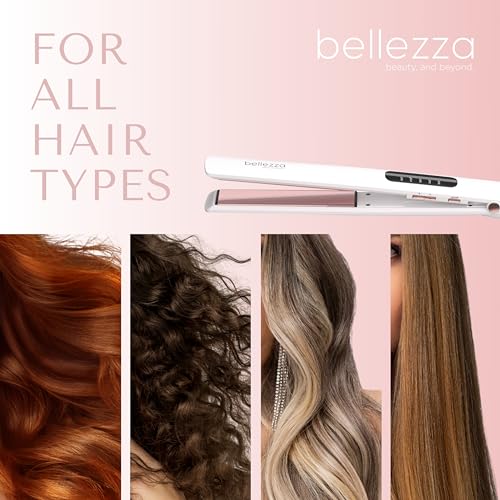 Digital Flat Iron 1 Inch Hair Straightener with LED Heat Settings - Ceramic Plates, Ultra-Slim Design, White Pink Rose