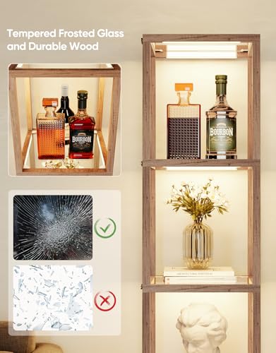 PARTPHONER Glass Display Shelf Floor Lamp with Remote & App Control - Dimmable LED Oak Gray