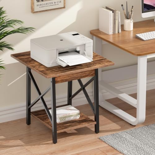 GreenForest Walnut 24 Inch Square End Table with X-Frame & Large 2-Tier Storage