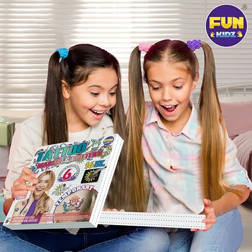 Kids Temporary Tattoo Kit with Glitter, Stencils & Body Markers - FunKidz