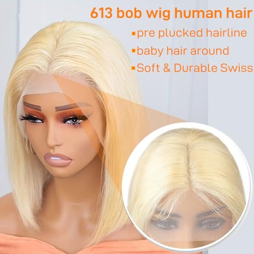 Blonde Human Hair Bob Wig 13x4 Lace Front Pre Plucked Hairline 8 Inch - Skydo 613 Variation