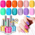 Neon Nail Polish Set 14 Colors Fast Dry Non-Gel Manicure with Base & Top Coat