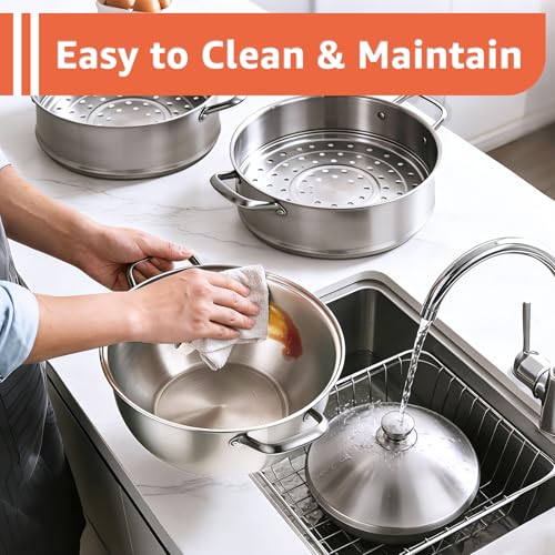 8 Quart Stainless Steel 3-Tier Steamer Pot with Lid - Silver, 30cm Capacity