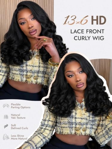 Black Quantum Love 13x6 Lace Front Yaki Curly Synthetic Wig for Black Women - Variation: 18