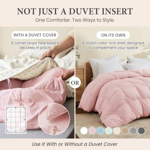 Pink Queen Size Down Comforter - All Season Goose Feather & Fiber Fill