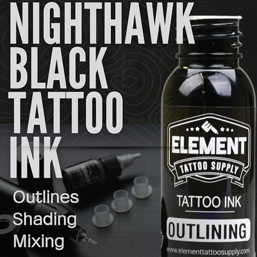 Element Tattoo Supply Nighthawk Black Tattoo Ink 8 oz Bottle - Studio Grade, Smooth Flow, Bold Black Saturation