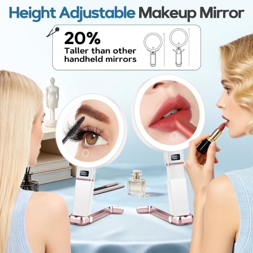 30X Travel Magnifying Vanity Mirror with Light & Phone Holder - Rosegold