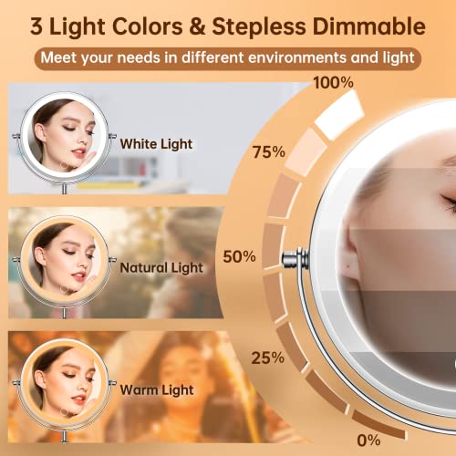 Gospire 7-Inch Lighted Makeup Mirror with 1X/10X Magnification, Silver, Height Adjustable