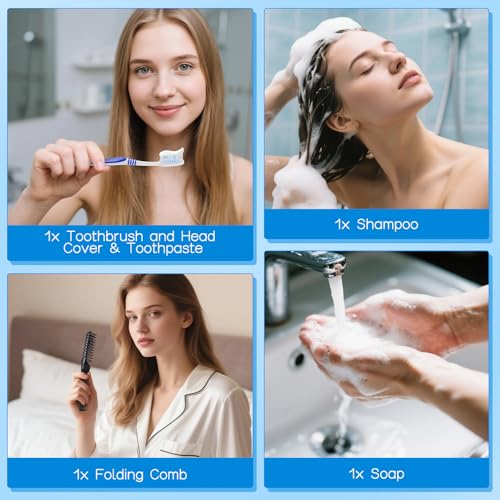 Travel Toiletries Supplies Kits Disposable Toiletry Amenities Set in Bulk, Hygiene Trial Size Personal Essentials Individually Wrapped for Camping, Hotel, Guest, Homeless, Charity, 5-in-1 (60-Pack)