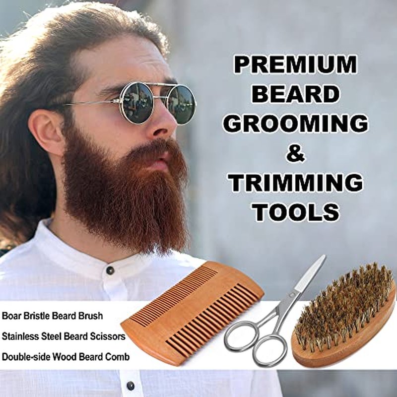 Beard Kit,Beard Grooming Kit for Men W/Straight Razor,2 PACK Beard Oil, Wash, Balm, Brush, Comb, Scissors Mens Birthday Christmas Gifts for Men Boyfriend Husband Beard Trimming Shaving Kit