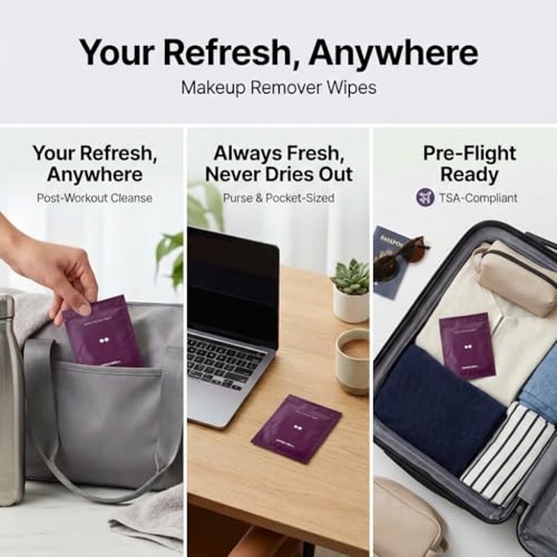 Makeup Remover Wipes - with Aloe & Avocado Oil - Make up Remover for Face, Eyes, Lips - Face Travel Essentials - Pouch of 21ct Makeup Wipes - Fragrance-Free, Individually Wrapped, Travel size