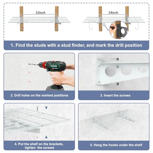 White Wall Mount Garage Shelves 2 Pack 24x48 Inch Heavy Duty Storage