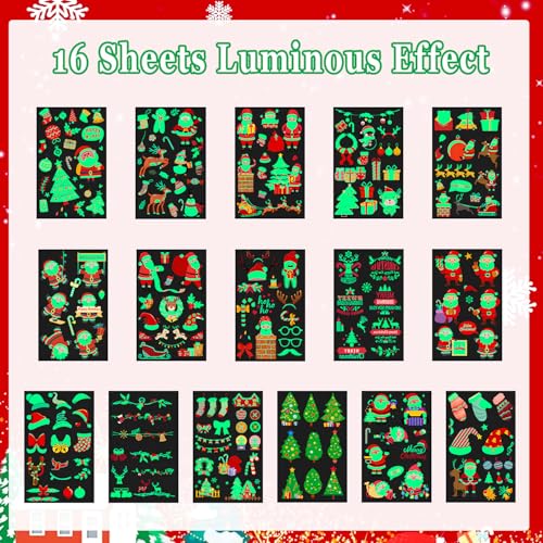 LOMIMOS 240PCS Luminous Christmas Temporary Tattoos,Christmas Party Favors Glow In The Dark Tattoos Waterproof Stickers For Stocking Stuffers Xmas Gift Goody Bag Stuffers Bulk