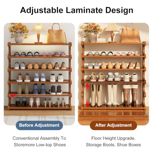 Leo IRis Brown Bamboo 4-6 Tier Shoe Rack - Space Saving Entryway Organizer
