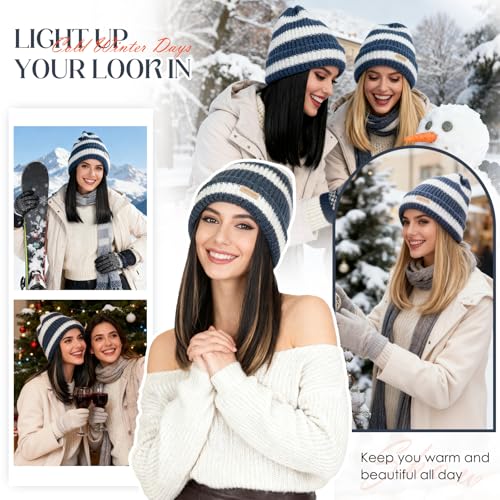 Winter Knit Beanie Wig Hat with Synthetic Hair - Black & White Variation - 11"