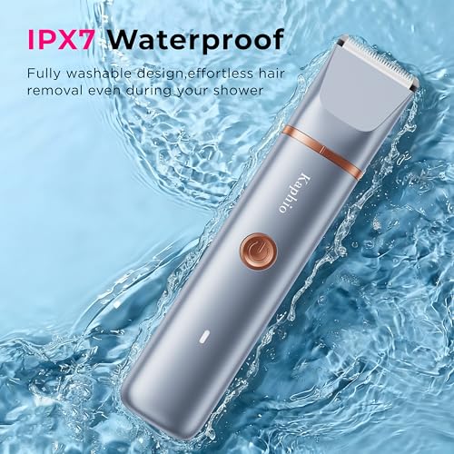 Bikini Trimmer for Women Pubic Hair: 2 in 1 Electric Razors for Women - IPX7 Waterproof Lady Shaver for Travel & Home Use (Blue-Gold)