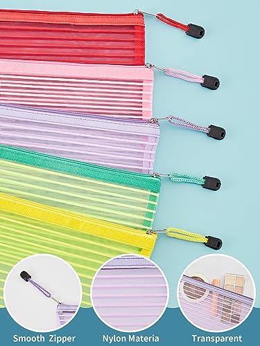 JARLINK Solid Color Mesh Zipper Pouch - 80pcs Durable Pencil Bags in 10 Colors