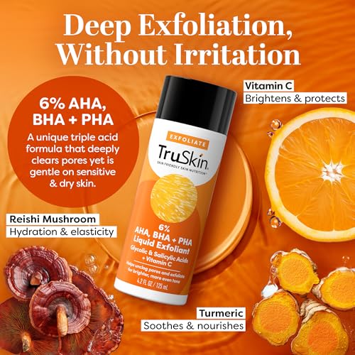 TruSkin Vitamin C Serum & Liquid Exfoliant Duo ? Vitamin C Face Serum 1oz & AHA, BHA, PHA Liquid Exfoliant 4.2oz for Brighter, Smoother Skin