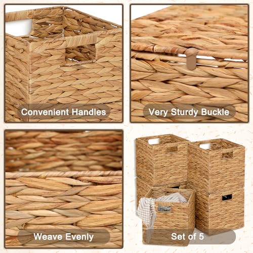 11x11in Water Hyacinth Wicker Storage Baskets Set of 5 Collapsible Organizers