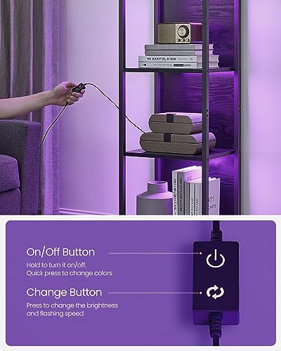 VASAGLE 6-Tier LED Bookshelf with Dimmable Lights, 11.9"D x 15.7"W x 70.3"H
