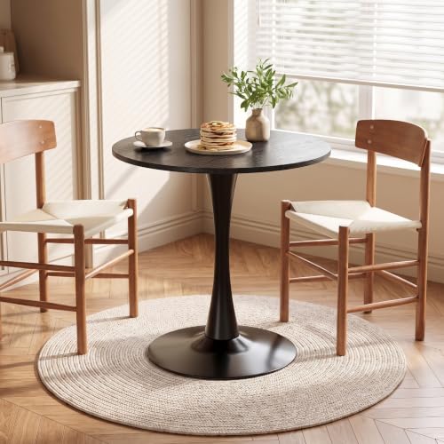 Small Round Dining Table 28-inch Tulip Table with Metal Pedestal, Black