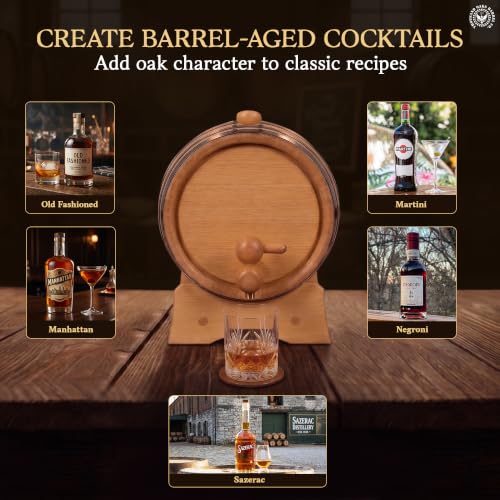 1L Charred American Oak Aging Barrel with Stand, Spigot & Bung for Whisky Bourbon
