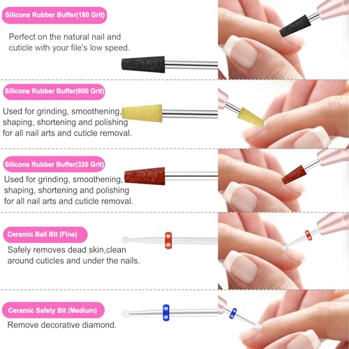 Pink Nail Drill Bits Set with Rhinestone Storage Box - 30 Pieces for Nail Art and Manicure