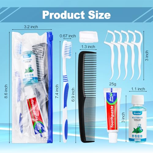 50 Pack Travel Toothbrush Kit with Toothpaste Mouthwash Floss & Cover - Disposable Oral Care Set