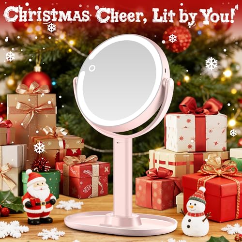 Makeup Mirror with Lights, Double Sided 1x/30x Magnifying Mirror with Light, Rechargeable 3 Color Lights and Adjustable Brightness, 360¡Æ Rotation Detachable Comes with Tweezer(Blush)