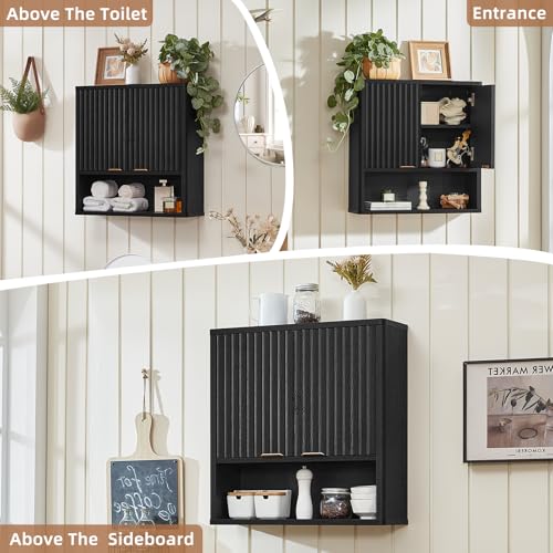 LEYAOYAO Modern Fluted Bathroom Wall Cabinet, Wall-Mounted Medicine