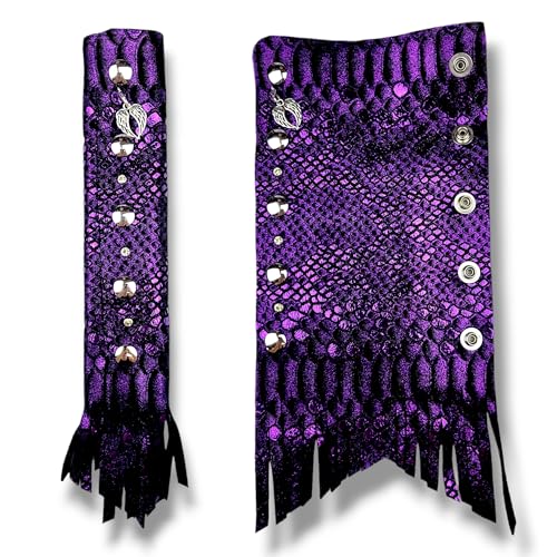 Purple 8-Inch Glitter Leather Hair Wrap for Ponytail & Helmet - Handmade in USA