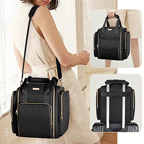 Travel Makeup Bag with 5 Removable Cases, Large Cosmetic Case Make up Organizer with Strap and Multiple Storage Pockets, Black (Patented Design)