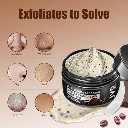 Face Scrub for Men and JVR Caffeine Eye Cream and Under Eye Roller Facial Scrub for Deep Exfoliating for Fine Lines