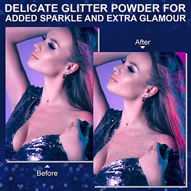 2 Pcs Body Glitter Spray, Perfect Body Shimmer Glitter Spray for Music Festival Stage Makeup and Festival Rave Hair and Face Glitter Highlighter Makeup.