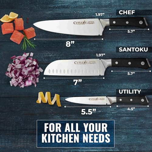 Cutluxe 3-Piece Chef Knife Set - Razor Sharp German Steel, Full Tang Ergonomic Design