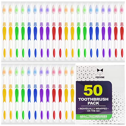 EcoFox Bulk Travel Toothbrush Set 50 Pack - Medium-Soft Large Head for Adults & Kids Variation 1 Count