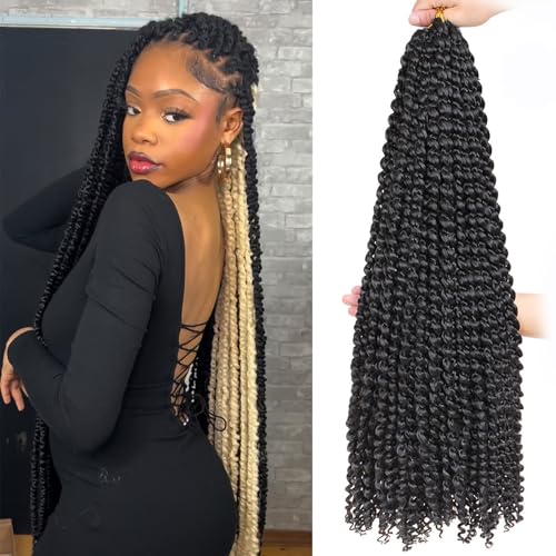 30 Inch Water Wave Passion Twist Hair 7 Packs - Natural Black #1B
