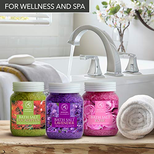 Eucalyptus, Lavender & Rose Bath Salts Set 42 oz with 3 Variations - Relaxation & Stress Relief
