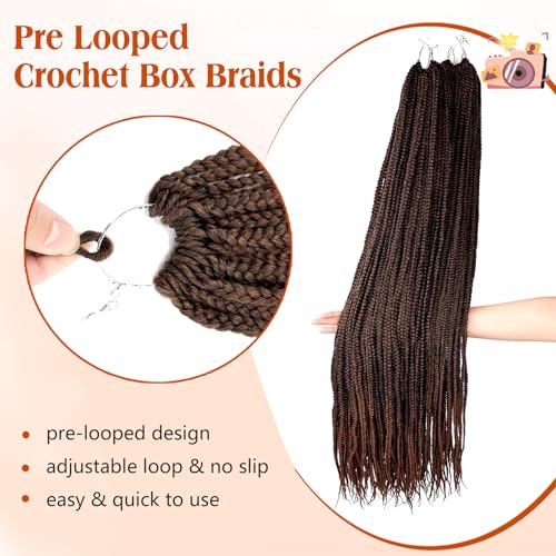 Pre Looped Crochet Box Braids T30 - Ombre Brown Goddess Box Braids 40 Inch - 7 Packs