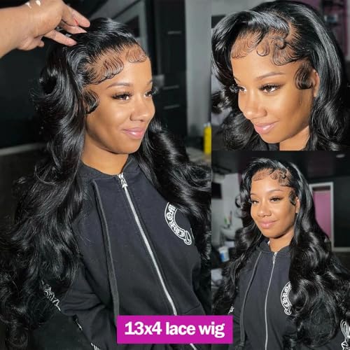 Deep Wave Lace Front Wigs 13x4 Body Wave Natural Black 24 Inch Synthetic Glueless Wig