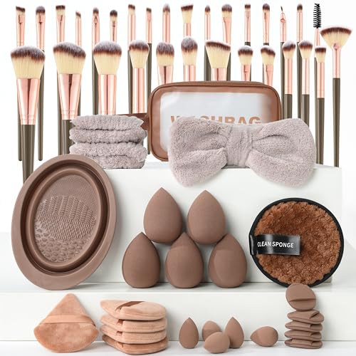 MULTIONS 56-Piece Makeup Brush Set with Sponge & Travel Bag - Professional Face & Eye Tools