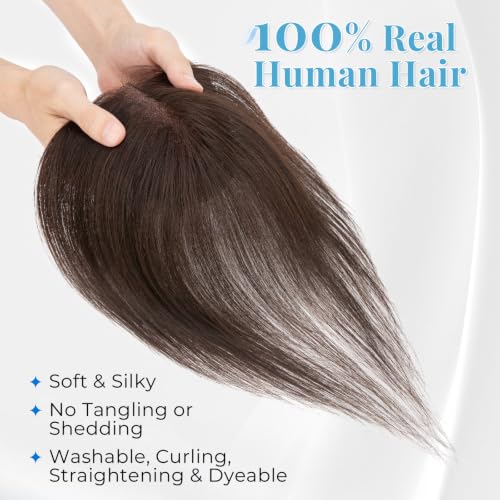 Human Hair Toppers for Women 11 Inch Dark Brown - Natural Volume & Bang Styles - SLEEKALON Variation #S