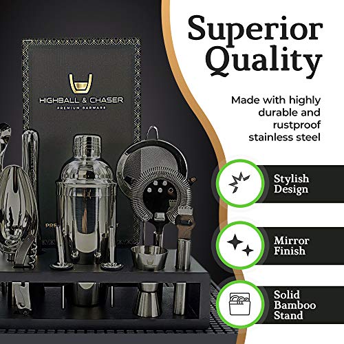 Gunmetal Highball & Chaser 13-Piece Cocktail Shaker Set Stainless Steel Bartender Kit